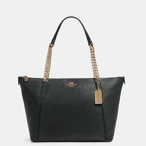 Coach Ava Leather Chain Tote Bag in Black with Gold Hardware